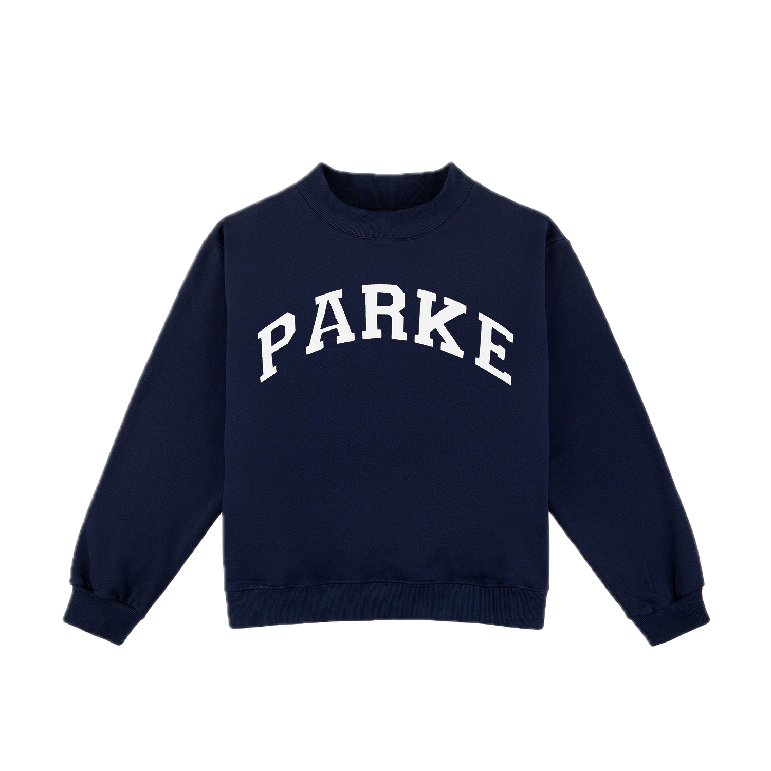 varsity mockneck flat lay -navy + white