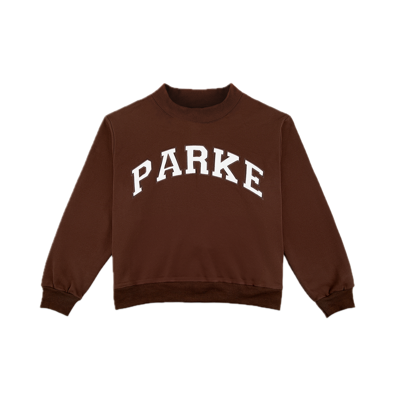 varsity mockneck flat lay -chocolate brown + white