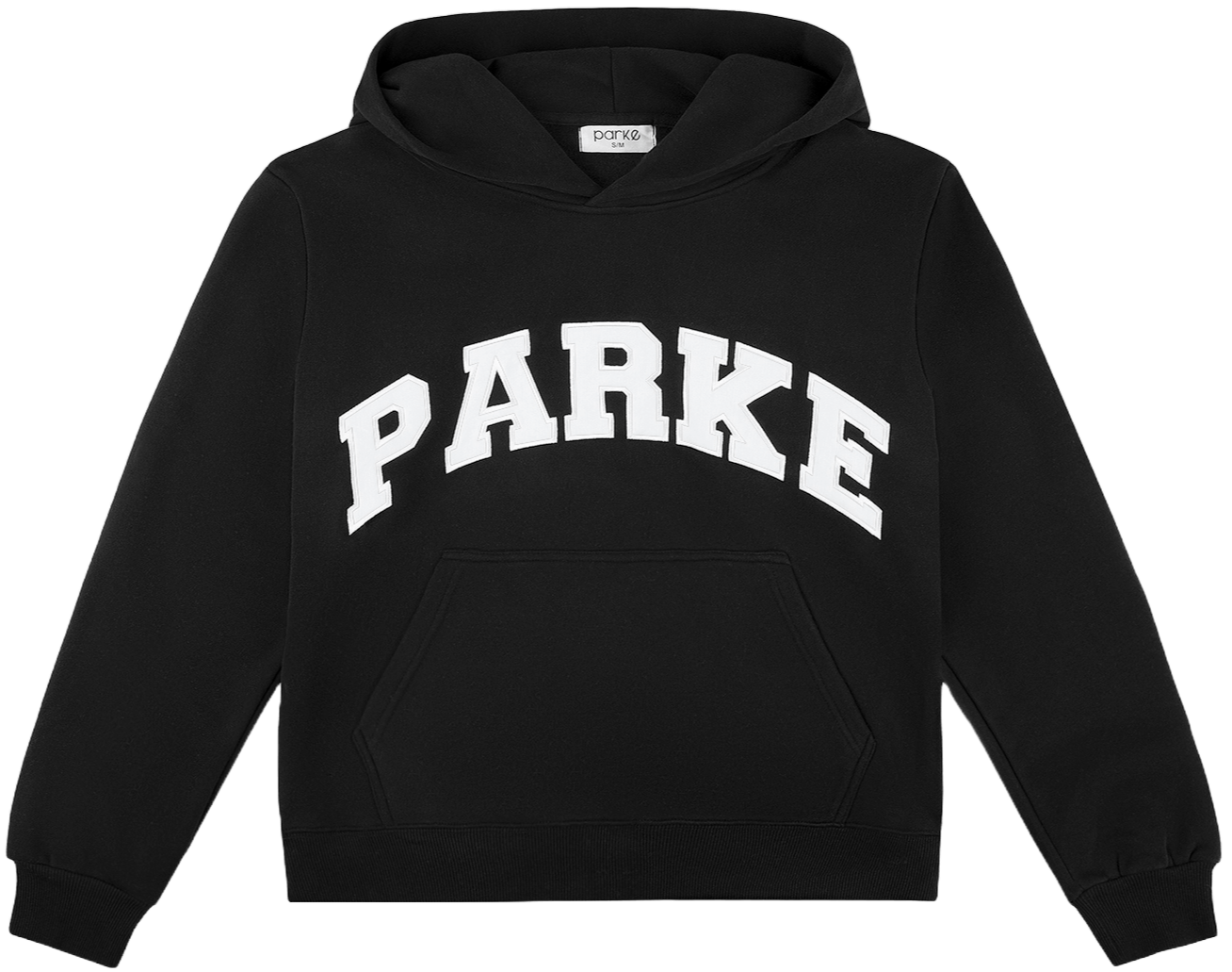 varsity hoodie sweatshirt flat lay -black + white
