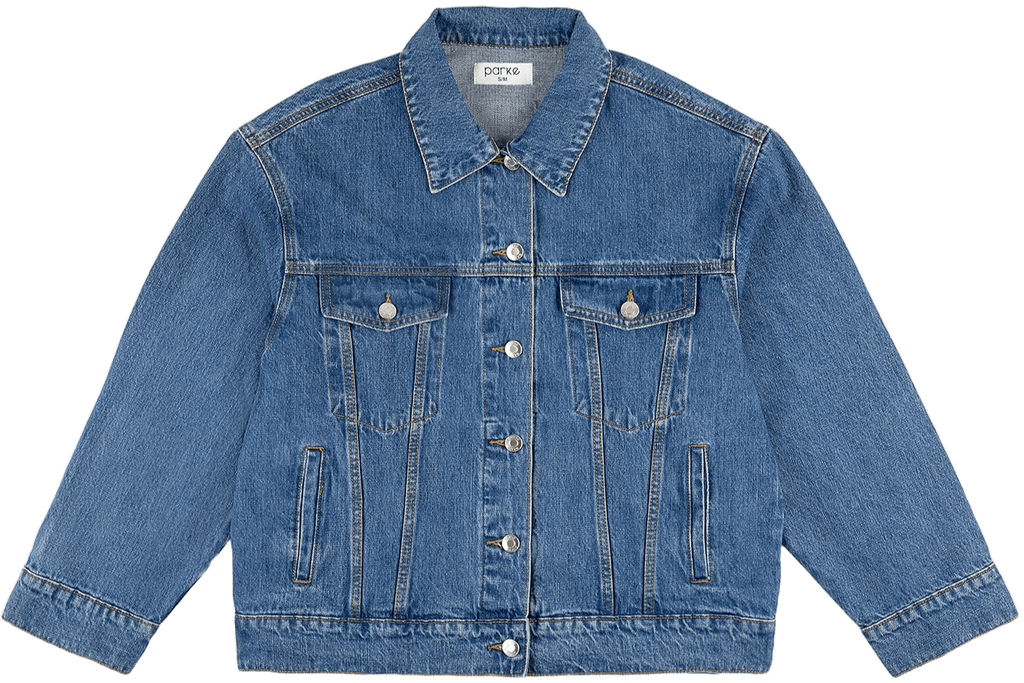med wash oversized jean jacket flat lay -medium wash