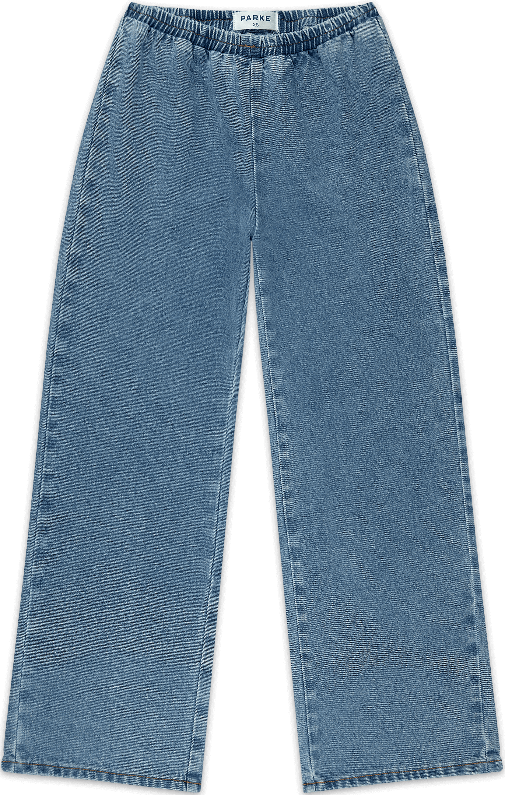 elastic denim pant flat lay -vintage wash
