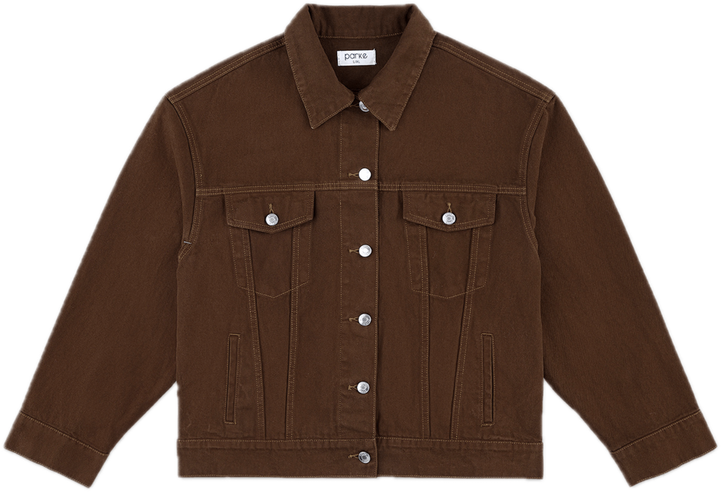 chocolate oversized jean jacket flat lay -chocolate