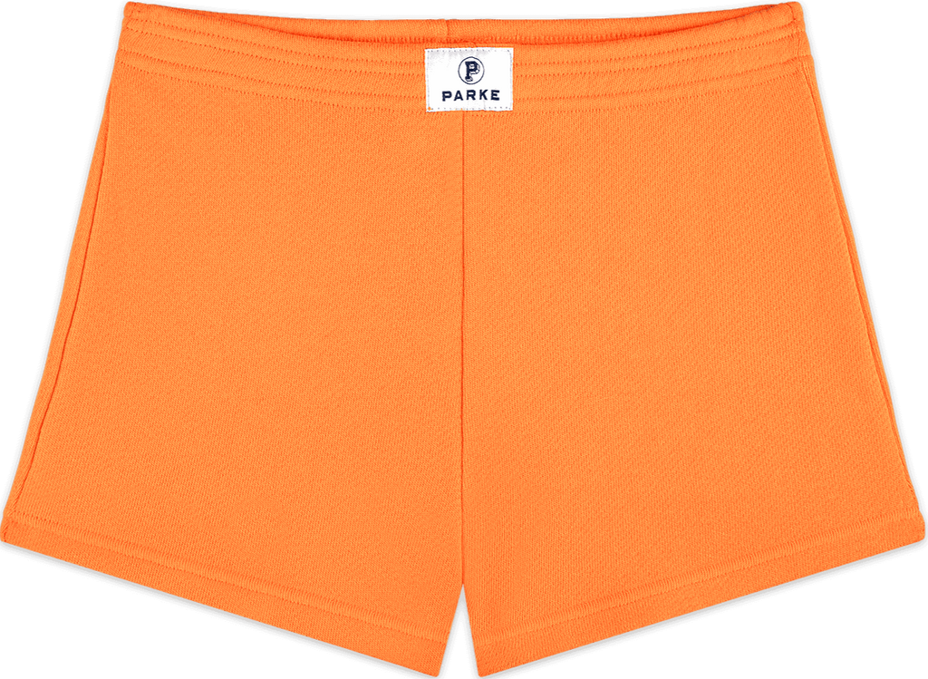 heritage mini sweatshorts flat lay -orange