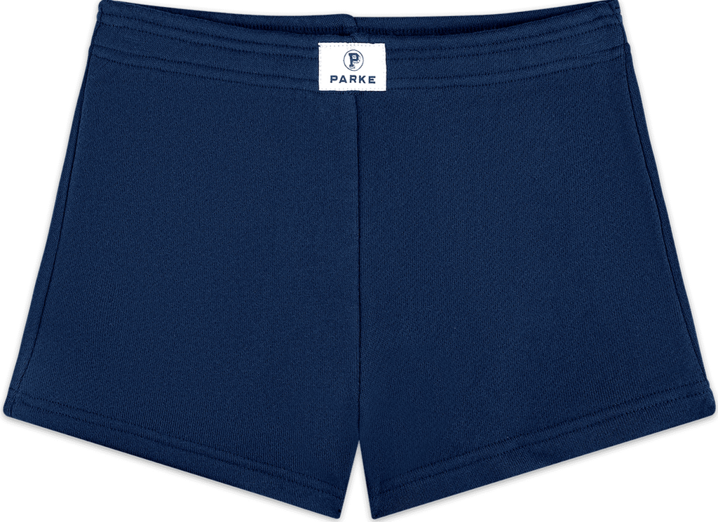 heritage mini sweatshorts flat lay -denim